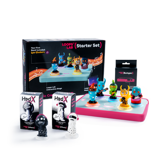 Loops Lab HedX Starter Bundle: Starter Set, Lax Funkers band, both HedX Twins and the Stage Bumper in pink.